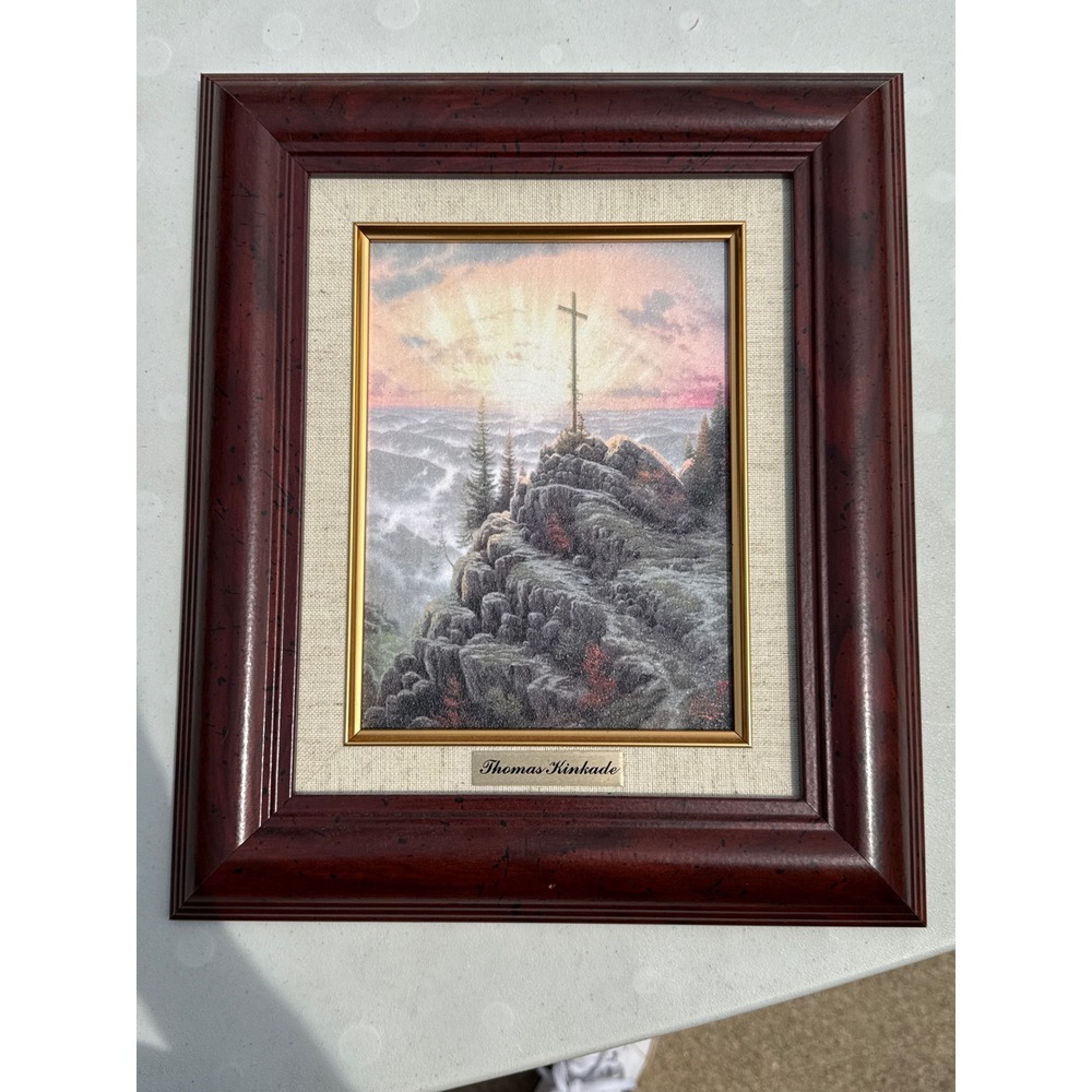 Thomas‎ Kinkade Framed Cross on Mountain Peak Art Print Cherry Wood Style Frame